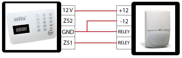 Схема подключения проводного датчика к беспроводной сигнализвции